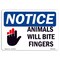 Signmission OSHA Notice Sign, Animals Will Bite Fingers With Symbol, 10in X 7in Aluminum, 7" W, 10" L, Landscape OS-NS-A-710-L-10155 - alternate 1
